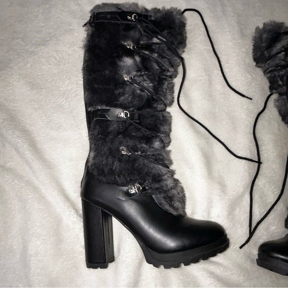 Shoe Dazzle Stylish Black Fur-Trimmed Women's Boots Size .9. US - Picture 2 of 16